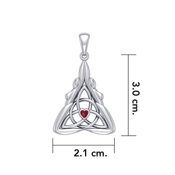 Double Goddess with Celtic Triquetra Silver Pendant with Gemstone TPD5989 - Jewelry